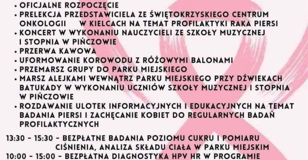 Marsz Różowej Wstążki odbędzie się 7 października 2026 roku w Pińczowie. Początek zaplanowano na godz. 13.30 w Pińczowskim Samorządowym Centrum Kultury, a część wydarzeń odbędzie się w Parku Miejskim.
